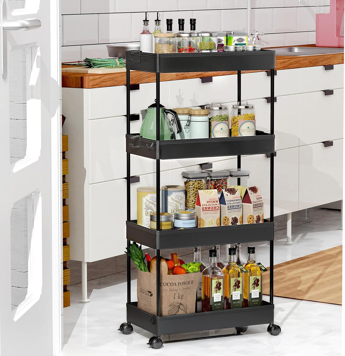 3 Tier Acrylic Storage Rolling Cart Clear Bathroom Cart Organizer, Transparency Laundry Room Organization Mobile Shelving Unit Multifunction Rolling Utility Cart for Office Living Room