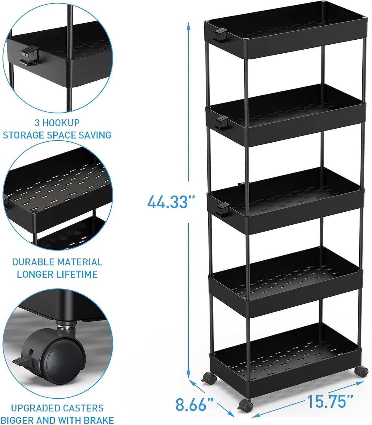 3 Tier Acrylic Storage Rolling Cart Clear Bathroom Cart Organizer, Transparency Laundry Room Organization Mobile Shelving Unit Multifunction Rolling Utility Cart for Office Living Room