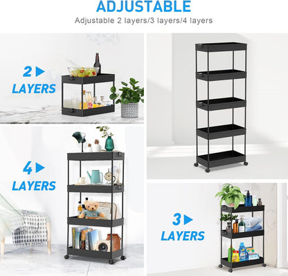 3 Tier Acrylic Storage Rolling Cart Clear Bathroom Cart Organizer, Transparency Laundry Room Organization Mobile Shelving Unit Multifunction Rolling Utility Cart for Office Living Room