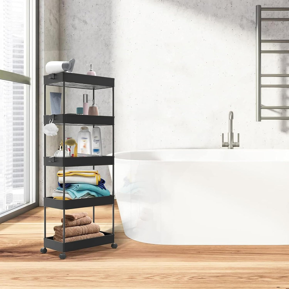 3 Tier Acrylic Storage Rolling Cart Clear Bathroom Cart Organizer, Transparency Laundry Room Organization Mobile Shelving Unit Multifunction Rolling Utility Cart for Office Living Room