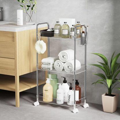 3 Tier Acrylic Storage Rolling Cart Clear Bathroom Cart Organizer, Transparency Laundry Room Organization Mobile Shelving Unit Multifunction Rolling Utility Cart for Office Living Room