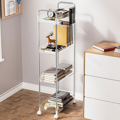 3 Tier Acrylic Storage Rolling Cart Clear Bathroom Cart Organizer, Transparency Laundry Room Organization Mobile Shelving Unit Multifunction Rolling Utility Cart for Office Living Room