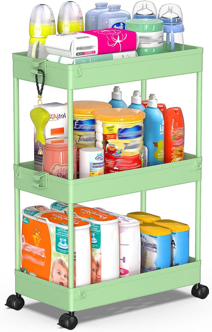 3 Tier Acrylic Storage Rolling Cart Clear Bathroom Cart Organizer, Transparency Laundry Room Organization Mobile Shelving Unit Multifunction Rolling Utility Cart for Office Living Room