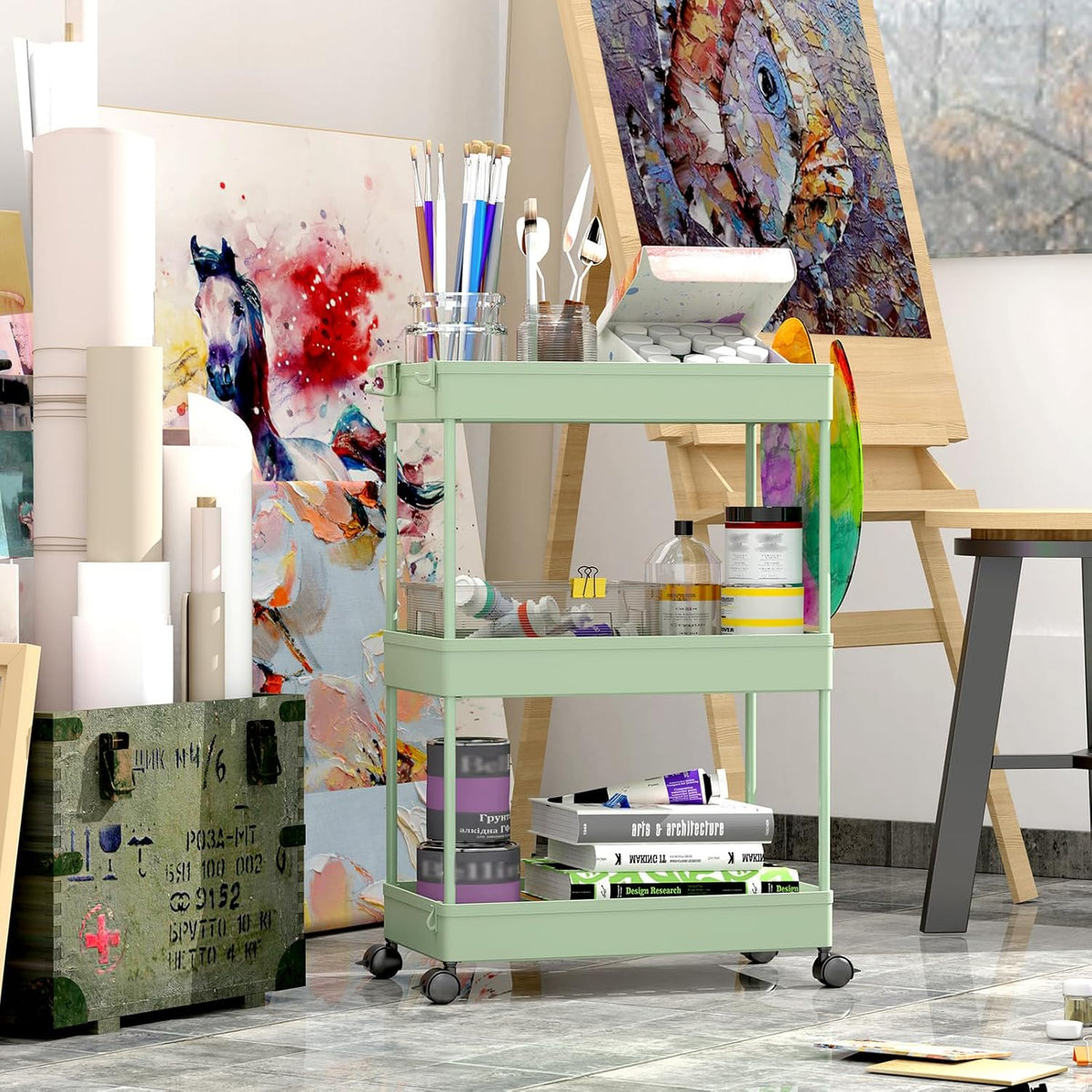 3 Tier Acrylic Storage Rolling Cart Clear Bathroom Cart Organizer, Transparency Laundry Room Organization Mobile Shelving Unit Multifunction Rolling Utility Cart for Office Living Room