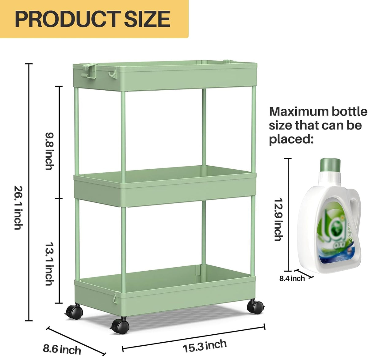 3 Tier Acrylic Storage Rolling Cart Clear Bathroom Cart Organizer, Transparency Laundry Room Organization Mobile Shelving Unit Multifunction Rolling Utility Cart for Office Living Room