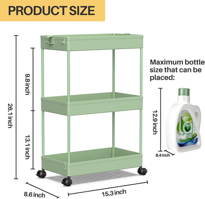 3 Tier Acrylic Storage Rolling Cart Clear Bathroom Cart Organizer, Transparency Laundry Room Organization Mobile Shelving Unit Multifunction Rolling Utility Cart for Office Living Room