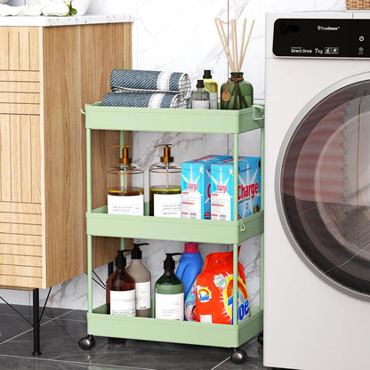 3 Tier Acrylic Storage Rolling Cart Clear Bathroom Cart Organizer, Transparency Laundry Room Organization Mobile Shelving Unit Multifunction Rolling Utility Cart for Office Living Room