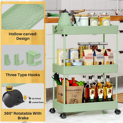 3 Tier Acrylic Storage Rolling Cart Clear Bathroom Cart Organizer, Transparency Laundry Room Organization Mobile Shelving Unit Multifunction Rolling Utility Cart for Office Living Room