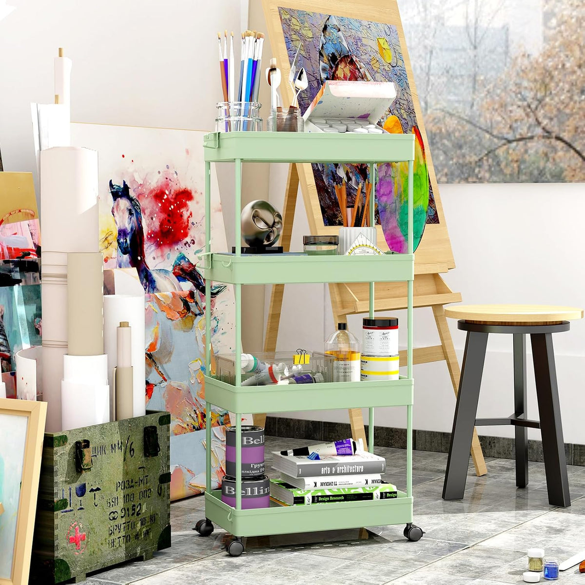 3 Tier Acrylic Storage Rolling Cart Clear Bathroom Cart Organizer, Transparency Laundry Room Organization Mobile Shelving Unit Multifunction Rolling Utility Cart for Office Living Room