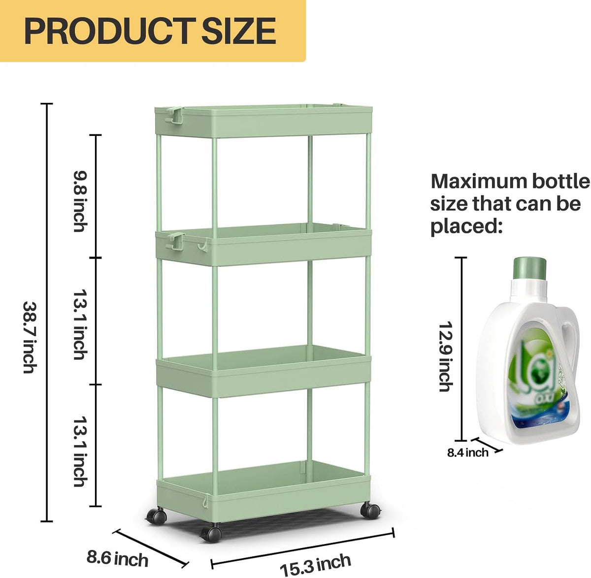 3 Tier Acrylic Storage Rolling Cart Clear Bathroom Cart Organizer, Transparency Laundry Room Organization Mobile Shelving Unit Multifunction Rolling Utility Cart for Office Living Room