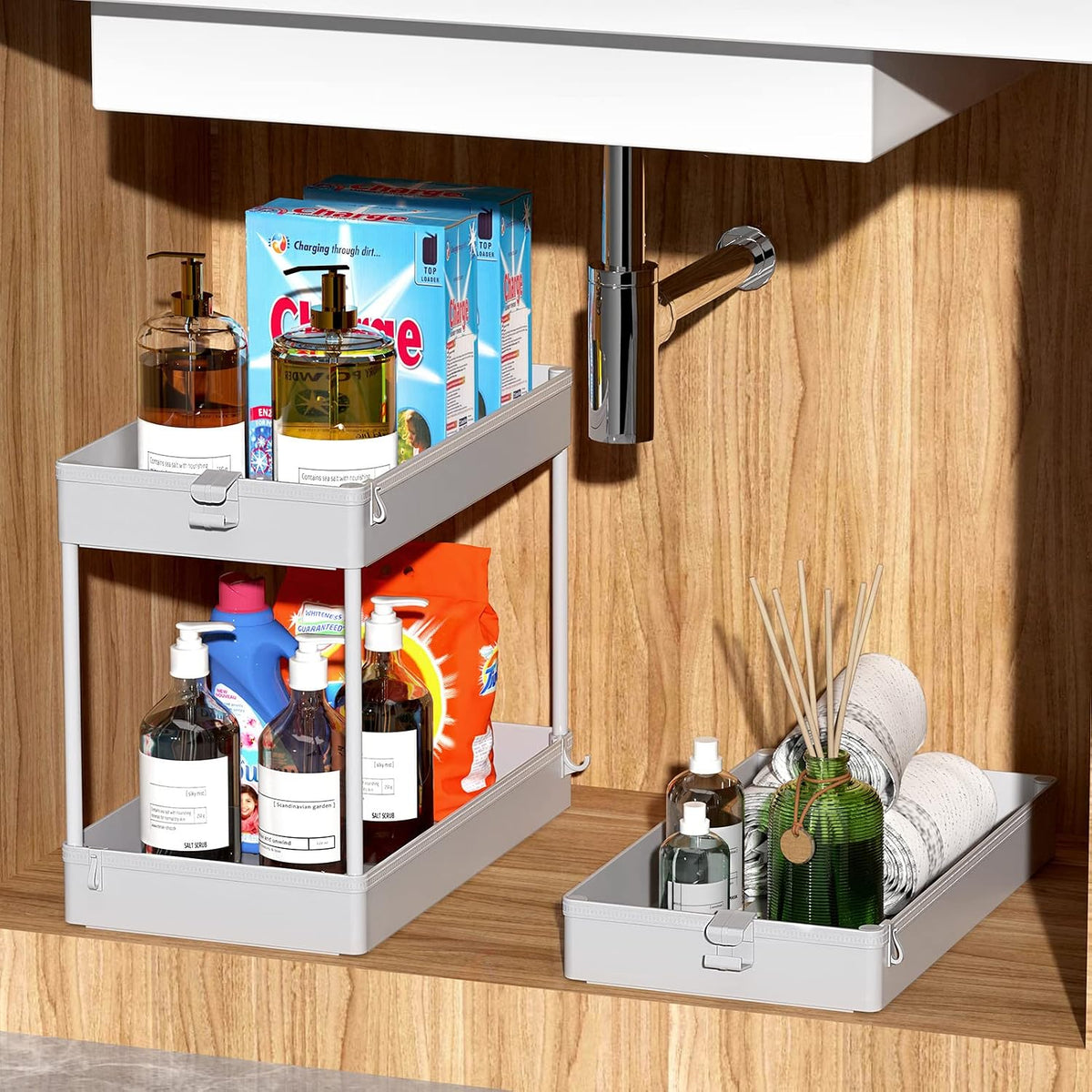 3 Tier Acrylic Storage Rolling Cart Clear Bathroom Cart Organizer, Transparency Laundry Room Organization Mobile Shelving Unit Multifunction Rolling Utility Cart for Office Living Room