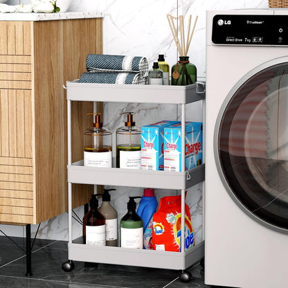 3 Tier Acrylic Storage Rolling Cart Clear Bathroom Cart Organizer, Transparency Laundry Room Organization Mobile Shelving Unit Multifunction Rolling Utility Cart for Office Living Room