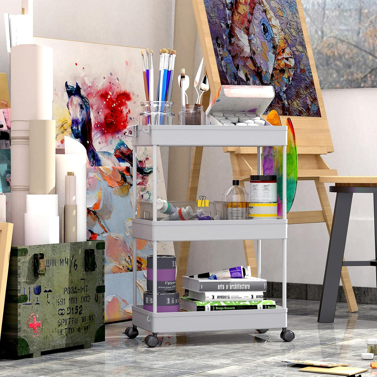 3 Tier Acrylic Storage Rolling Cart Clear Bathroom Cart Organizer, Transparency Laundry Room Organization Mobile Shelving Unit Multifunction Rolling Utility Cart for Office Living Room