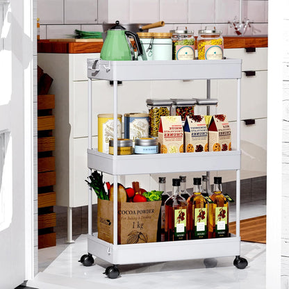 3 Tier Acrylic Storage Rolling Cart Clear Bathroom Cart Organizer, Transparency Laundry Room Organization Mobile Shelving Unit Multifunction Rolling Utility Cart for Office Living Room