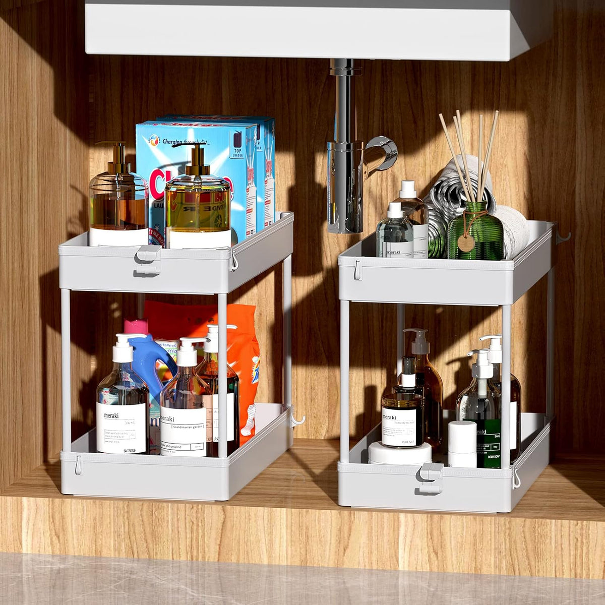 3 Tier Acrylic Storage Rolling Cart Clear Bathroom Cart Organizer, Transparency Laundry Room Organization Mobile Shelving Unit Multifunction Rolling Utility Cart for Office Living Room