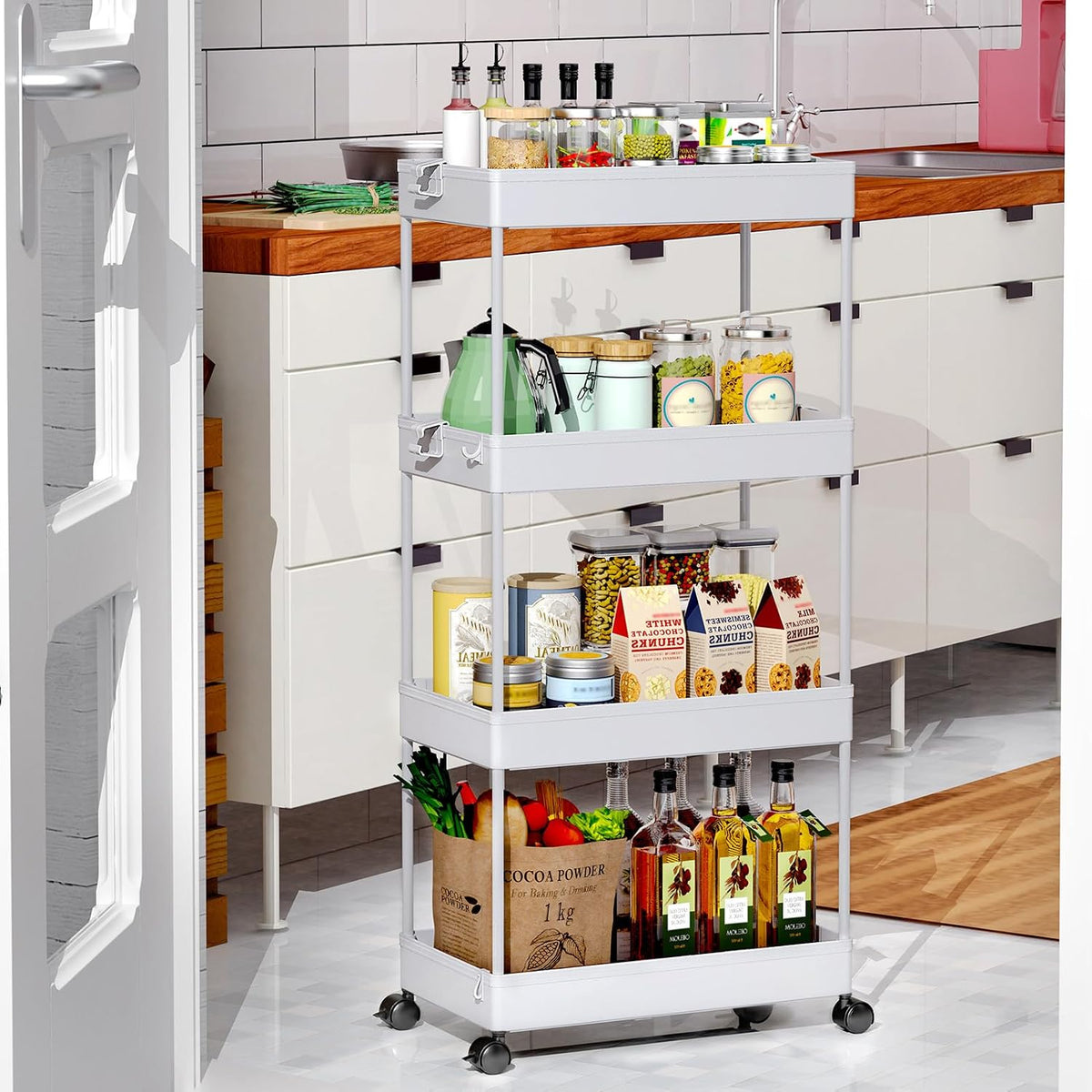 3 Tier Acrylic Storage Rolling Cart Clear Bathroom Cart Organizer, Transparency Laundry Room Organization Mobile Shelving Unit Multifunction Rolling Utility Cart for Office Living Room