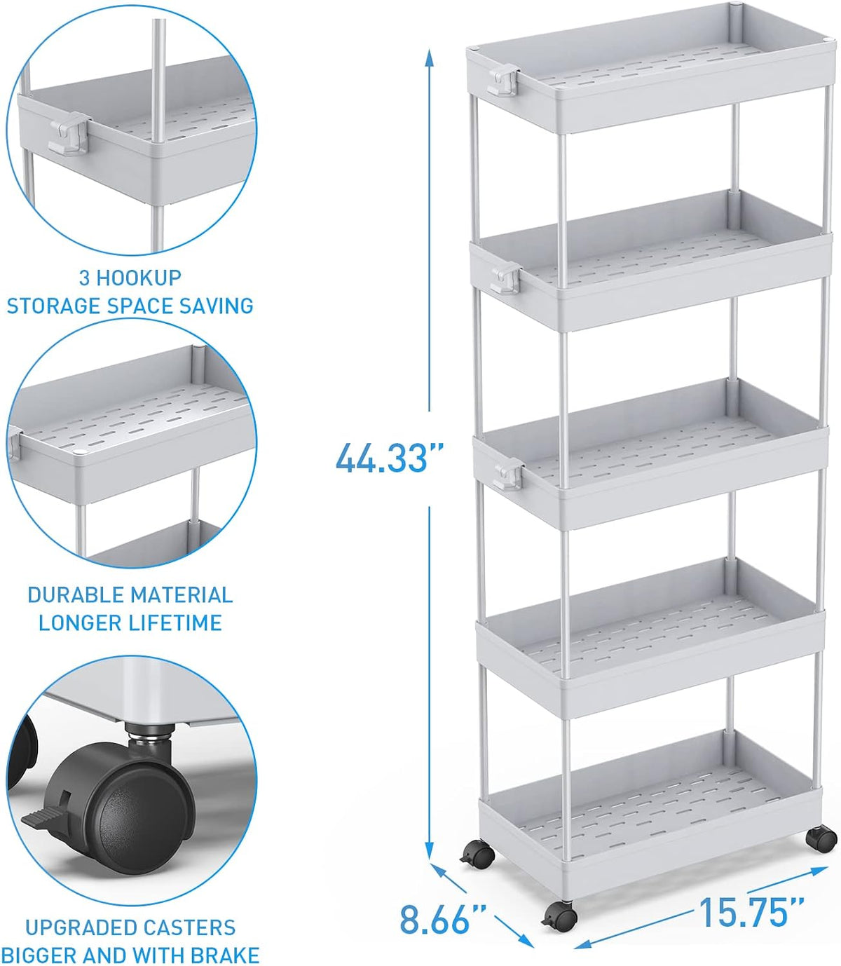 3 Tier Acrylic Storage Rolling Cart Clear Bathroom Cart Organizer, Transparency Laundry Room Organization Mobile Shelving Unit Multifunction Rolling Utility Cart for Office Living Room
