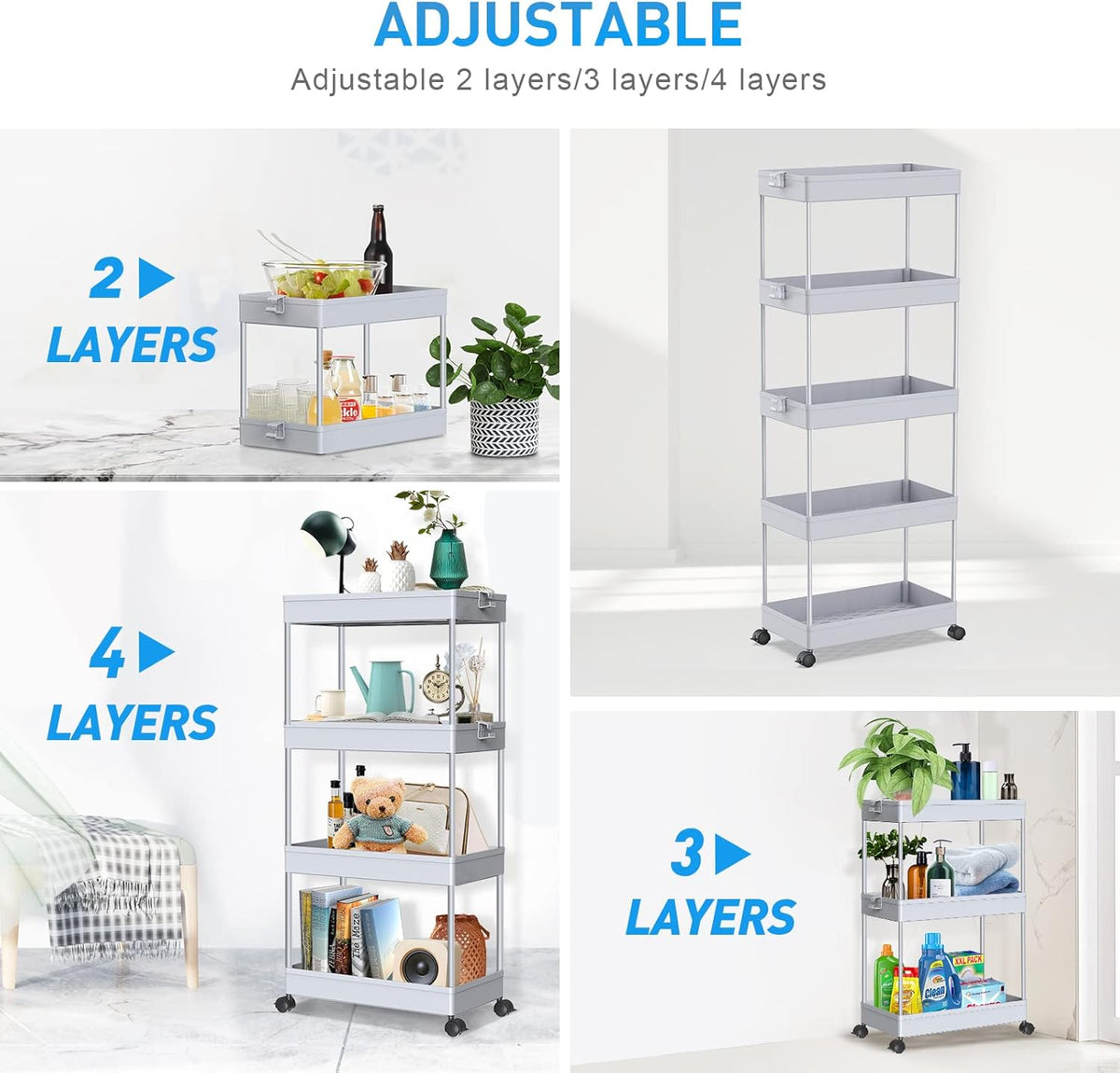3 Tier Acrylic Storage Rolling Cart Clear Bathroom Cart Organizer, Transparency Laundry Room Organization Mobile Shelving Unit Multifunction Rolling Utility Cart for Office Living Room