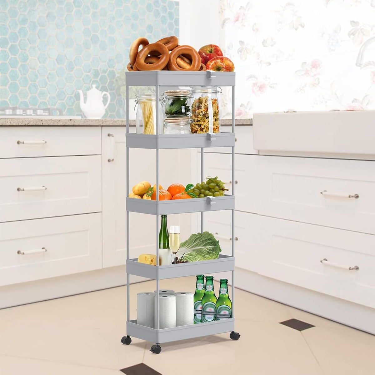 3 Tier Acrylic Storage Rolling Cart Clear Bathroom Cart Organizer, Transparency Laundry Room Organization Mobile Shelving Unit Multifunction Rolling Utility Cart for Office Living Room