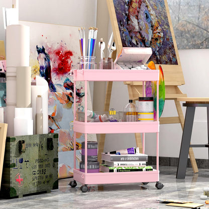 3 Tier Acrylic Storage Rolling Cart Clear Bathroom Cart Organizer, Transparency Laundry Room Organization Mobile Shelving Unit Multifunction Rolling Utility Cart for Office Living Room