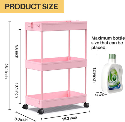 3 Tier Acrylic Storage Rolling Cart Clear Bathroom Cart Organizer, Transparency Laundry Room Organization Mobile Shelving Unit Multifunction Rolling Utility Cart for Office Living Room