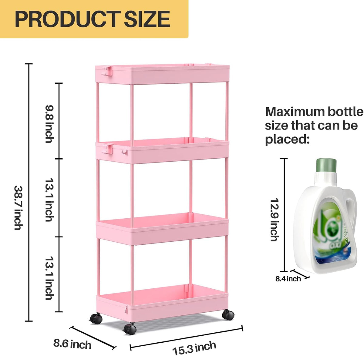 3 Tier Acrylic Storage Rolling Cart Clear Bathroom Cart Organizer, Transparency Laundry Room Organization Mobile Shelving Unit Multifunction Rolling Utility Cart for Office Living Room
