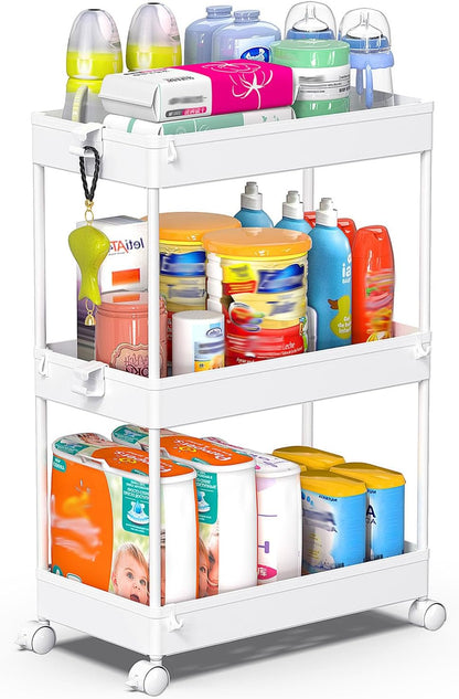 3 Tier Acrylic Storage Rolling Cart Clear Bathroom Cart Organizer, Transparency Laundry Room Organization Mobile Shelving Unit Multifunction Rolling Utility Cart for Office Living Room