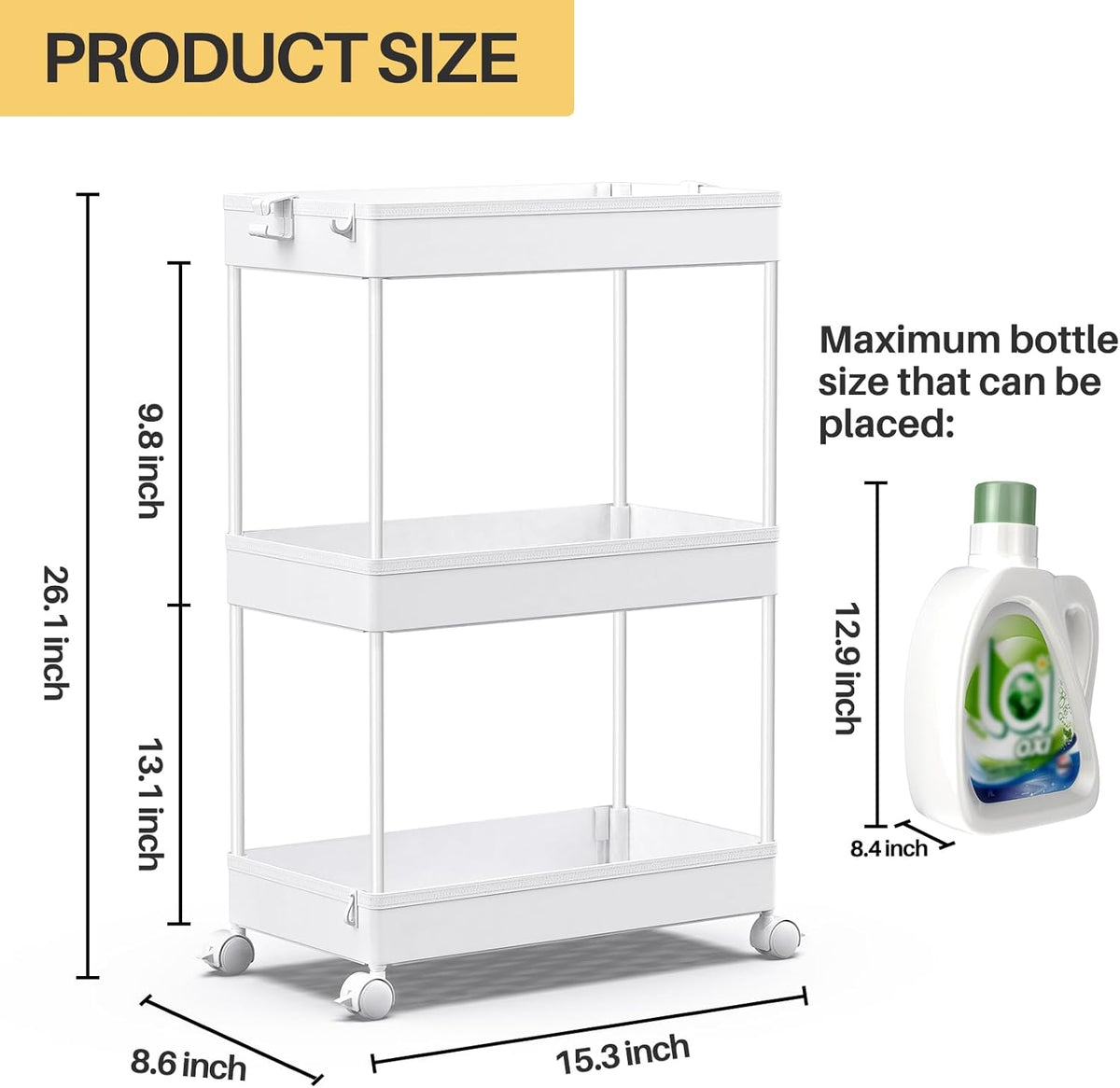 3 Tier Acrylic Storage Rolling Cart Clear Bathroom Cart Organizer, Transparency Laundry Room Organization Mobile Shelving Unit Multifunction Rolling Utility Cart for Office Living Room