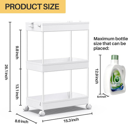 3 Tier Acrylic Storage Rolling Cart Clear Bathroom Cart Organizer, Transparency Laundry Room Organization Mobile Shelving Unit Multifunction Rolling Utility Cart for Office Living Room