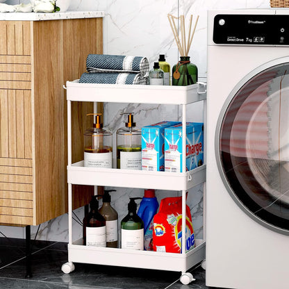 3 Tier Acrylic Storage Rolling Cart Clear Bathroom Cart Organizer, Transparency Laundry Room Organization Mobile Shelving Unit Multifunction Rolling Utility Cart for Office Living Room