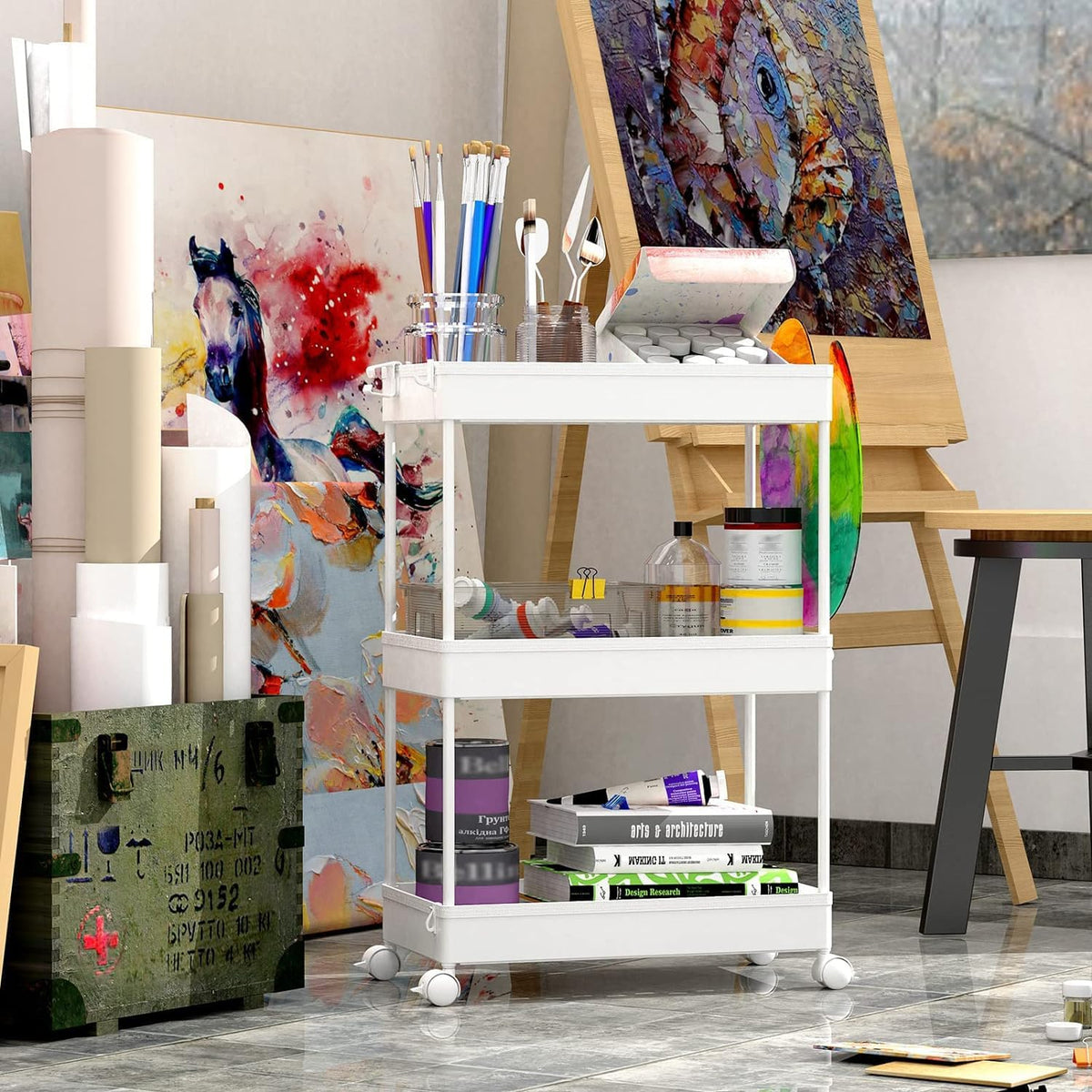 3 Tier Acrylic Storage Rolling Cart Clear Bathroom Cart Organizer, Transparency Laundry Room Organization Mobile Shelving Unit Multifunction Rolling Utility Cart for Office Living Room