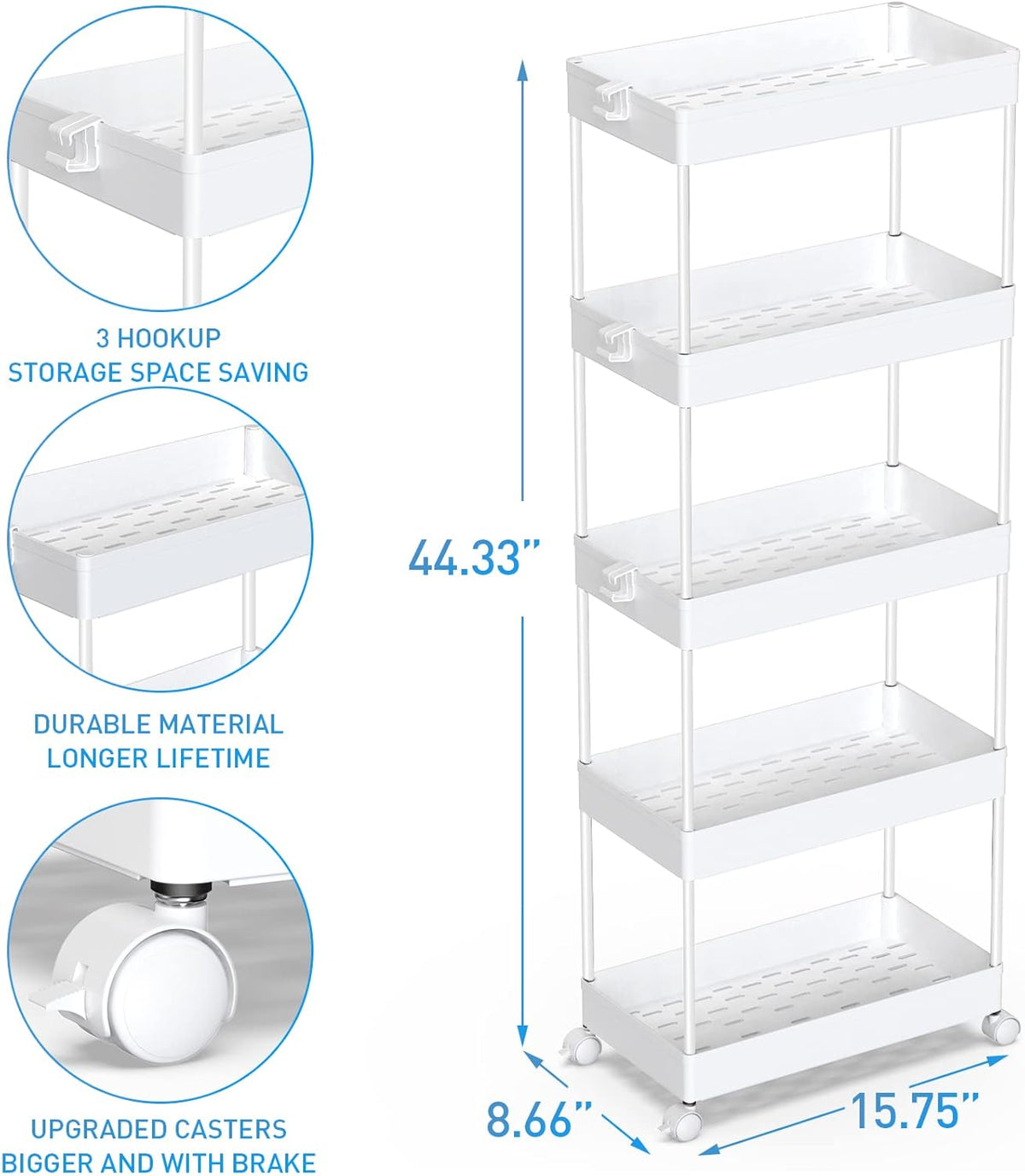 3 Tier Acrylic Storage Rolling Cart Clear Bathroom Cart Organizer, Transparency Laundry Room Organization Mobile Shelving Unit Multifunction Rolling Utility Cart for Office Living Room