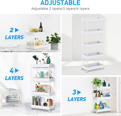 3 Tier Acrylic Storage Rolling Cart Clear Bathroom Cart Organizer, Transparency Laundry Room Organization Mobile Shelving Unit Multifunction Rolling Utility Cart for Office Living Room