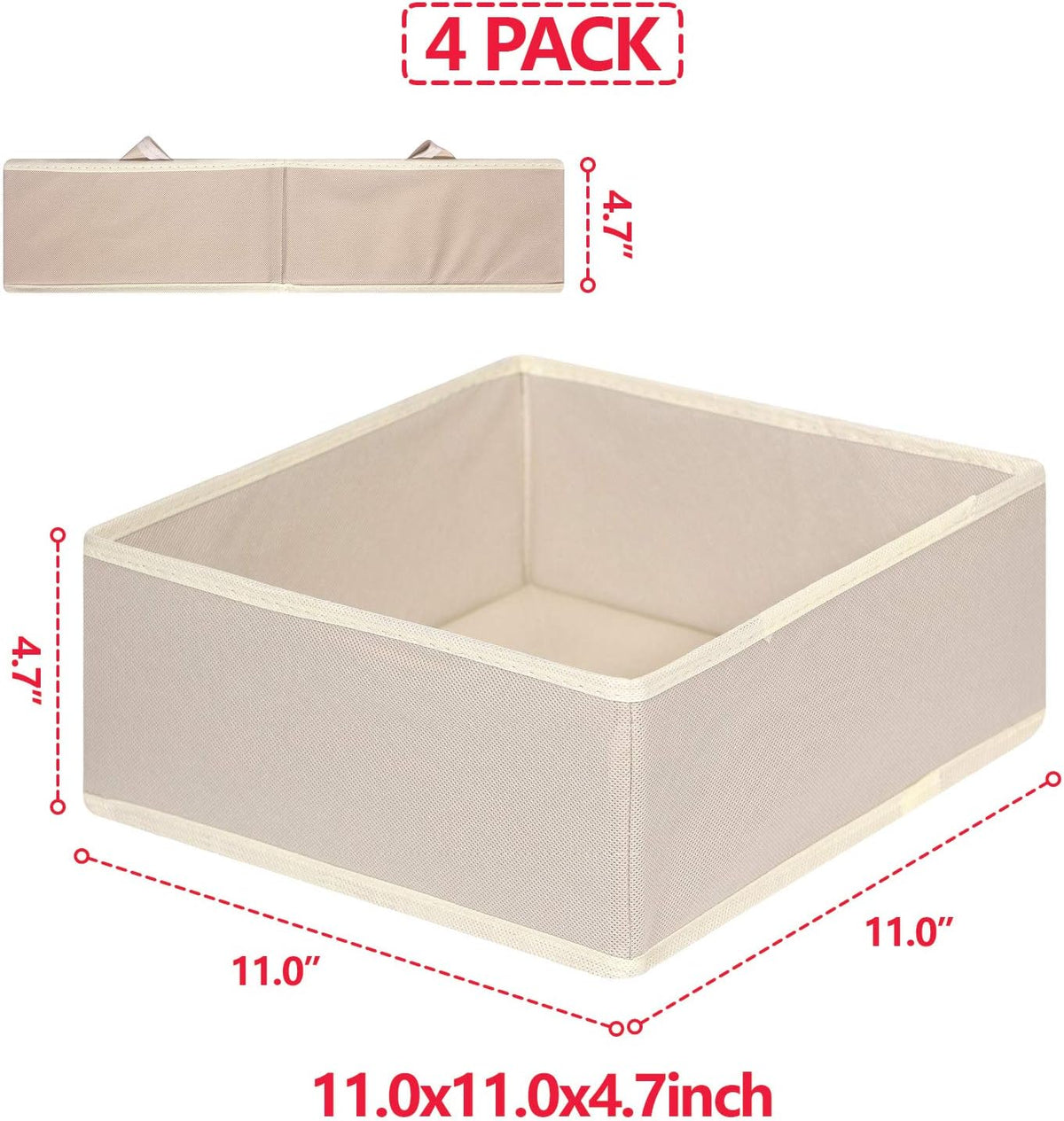 4 Pack Foldable Cloth Storage Box Closet Dresser Drawer Organizer Fabric Baskets Bins Containers Divider for Clothes Underwear Bras Socks Clothing,Beige 400