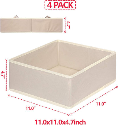 4 Pack Foldable Cloth Storage Box Closet Dresser Drawer Organizer Fabric Baskets Bins Containers Divider for Clothes Underwear Bras Socks Clothing,Beige 400