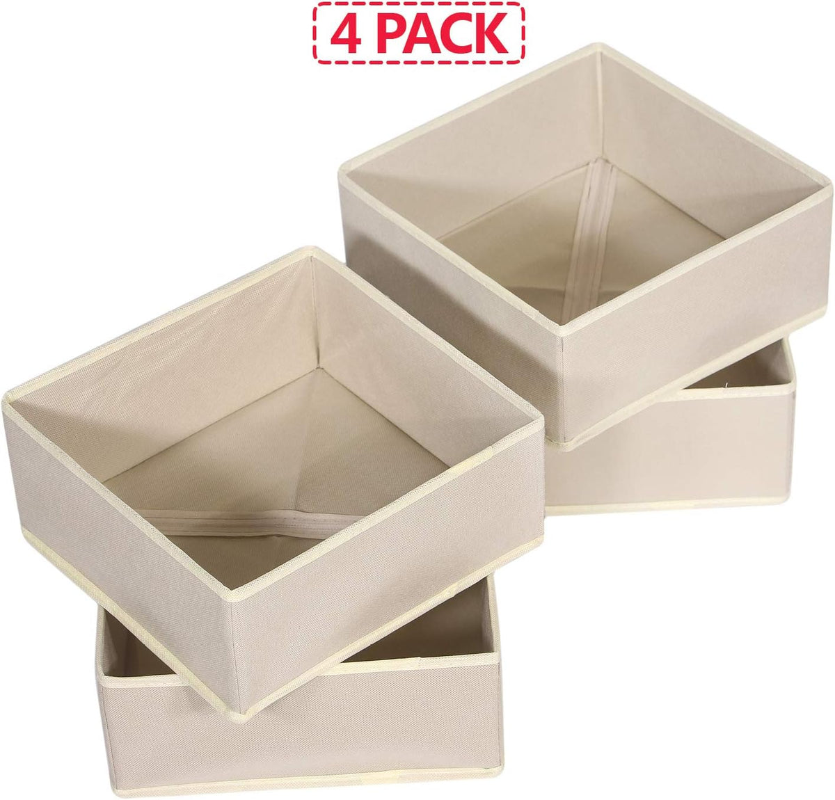 4 Pack Foldable Cloth Storage Box Closet Dresser Drawer Organizer Fabric Baskets Bins Containers Divider for Clothes Underwear Bras Socks Clothing,Beige 400