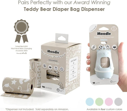 Teddy Bear Diaper Bag Dispenser | Diaper Trash Bags on the Go Dispenser w/Silicon Strap | 15 UNSCENTED Baby Poop Bags per Roll | Dirty Diaper Bags Disposable | Diaper Waste Bags (BLUE)