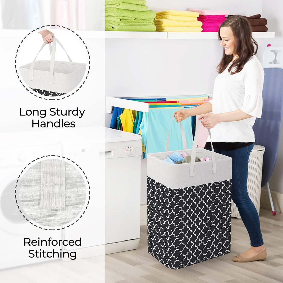 Laundry Basket Hamper, 75L Collapsible Clothes Storage, Grey