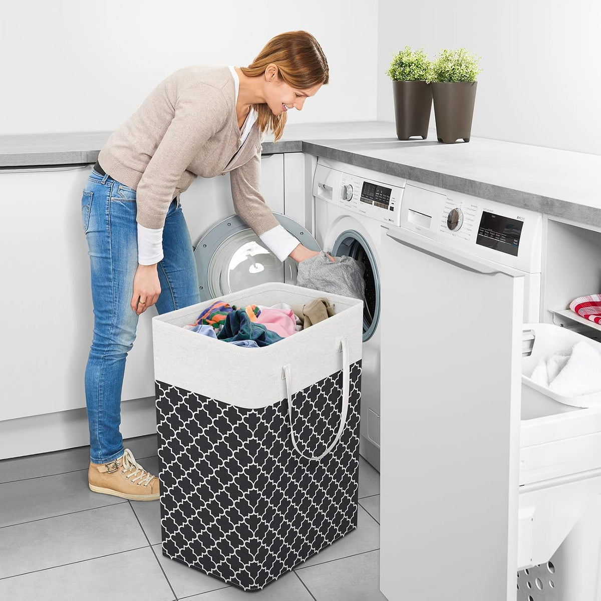 Laundry Basket Hamper, 75L Collapsible Clothes Storage, Grey