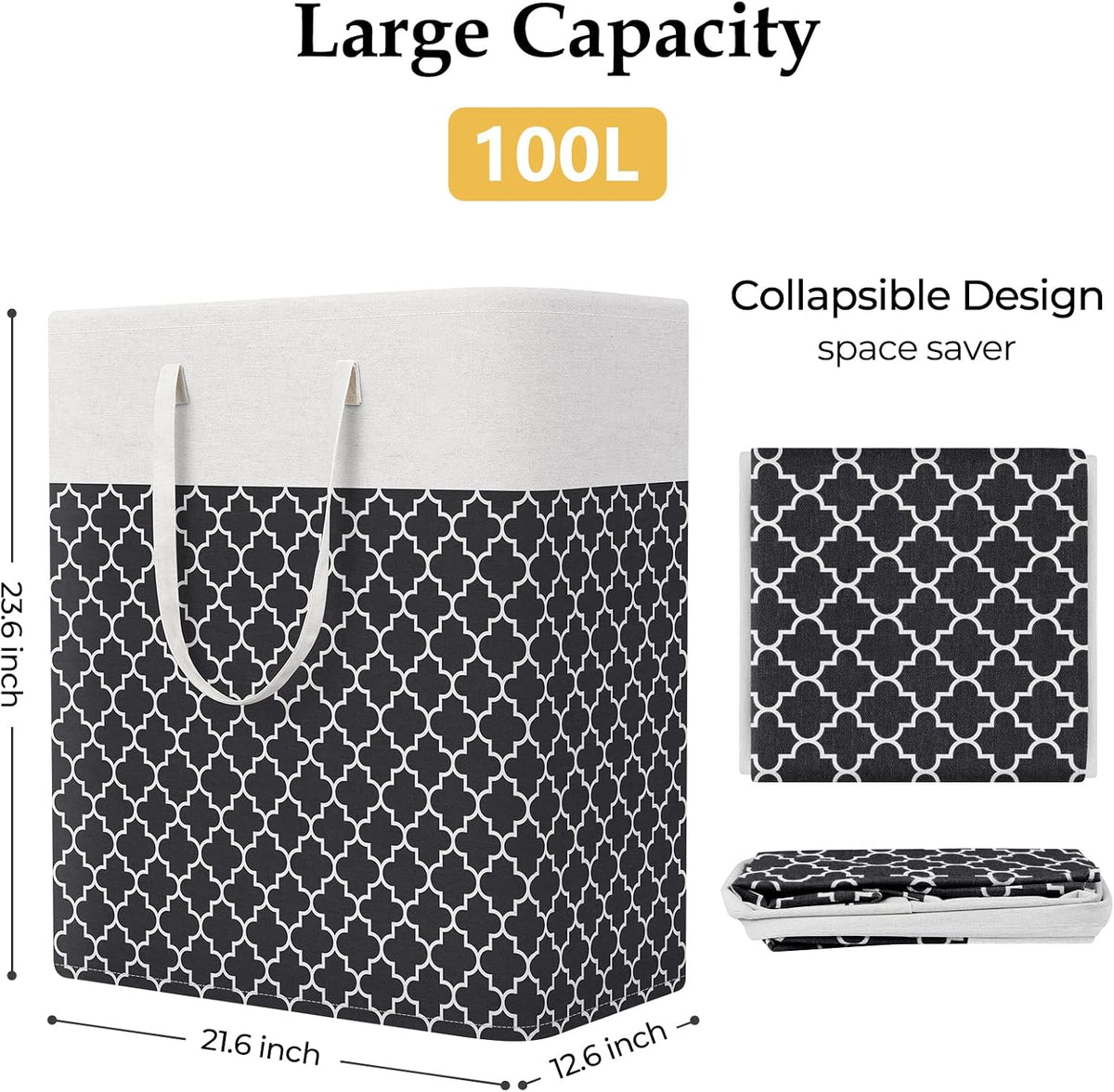 Laundry Basket Hamper, 75L Collapsible Clothes Storage, Grey