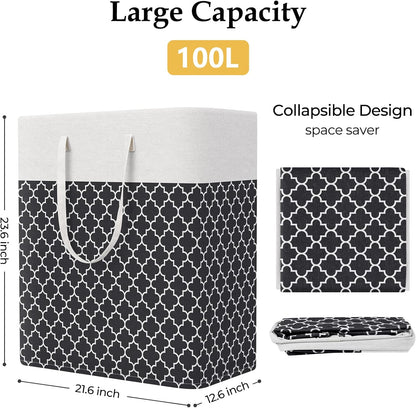 Laundry Basket Hamper, 75L Collapsible Clothes Storage, Grey