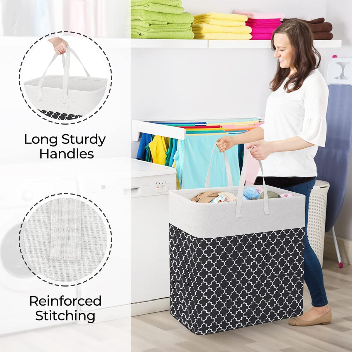 Laundry Basket Hamper, 75L Collapsible Clothes Storage, Grey