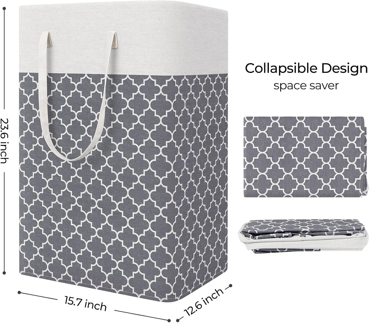 Laundry Basket Hamper, 75L Collapsible Clothes Storage, Grey