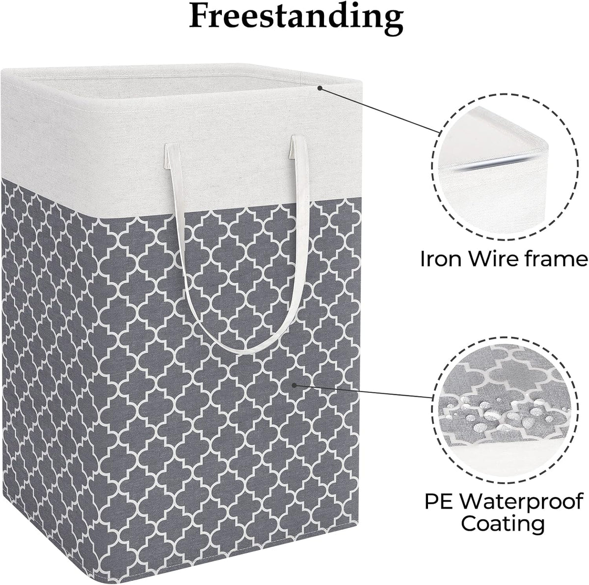 Laundry Basket Hamper, 75L Collapsible Clothes Storage, Grey