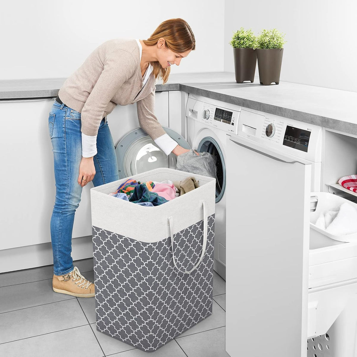 Laundry Basket Hamper, 75L Collapsible Clothes Storage, Grey