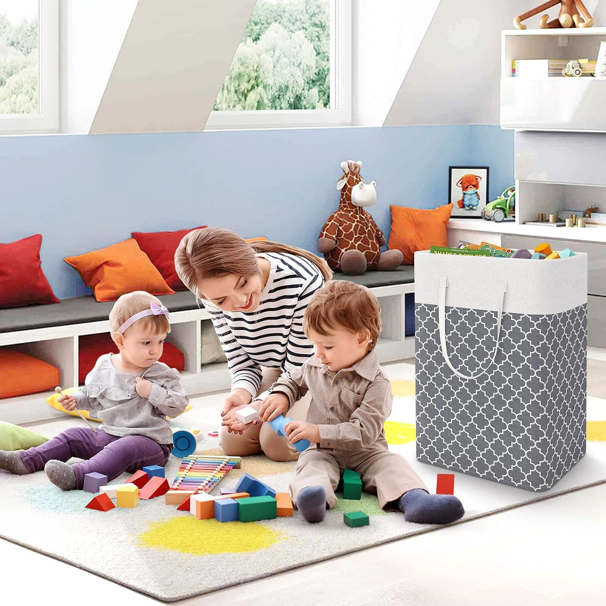 Laundry Basket Hamper, 75L Collapsible Clothes Storage, Grey