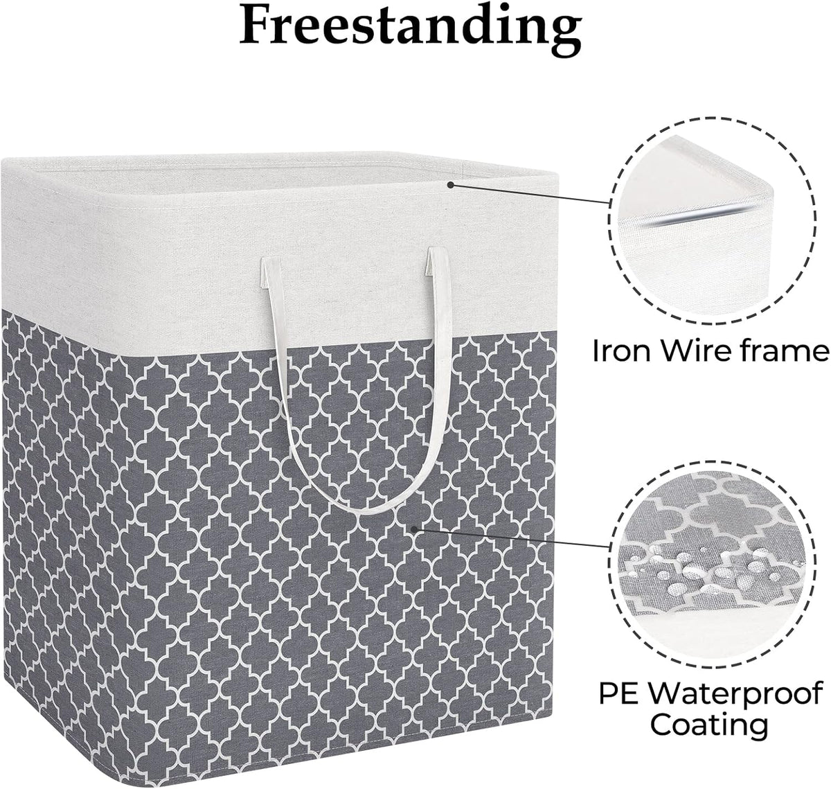 Laundry Basket Hamper, 75L Collapsible Clothes Storage, Grey