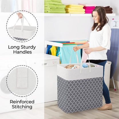 Laundry Basket Hamper, 75L Collapsible Clothes Storage, Grey