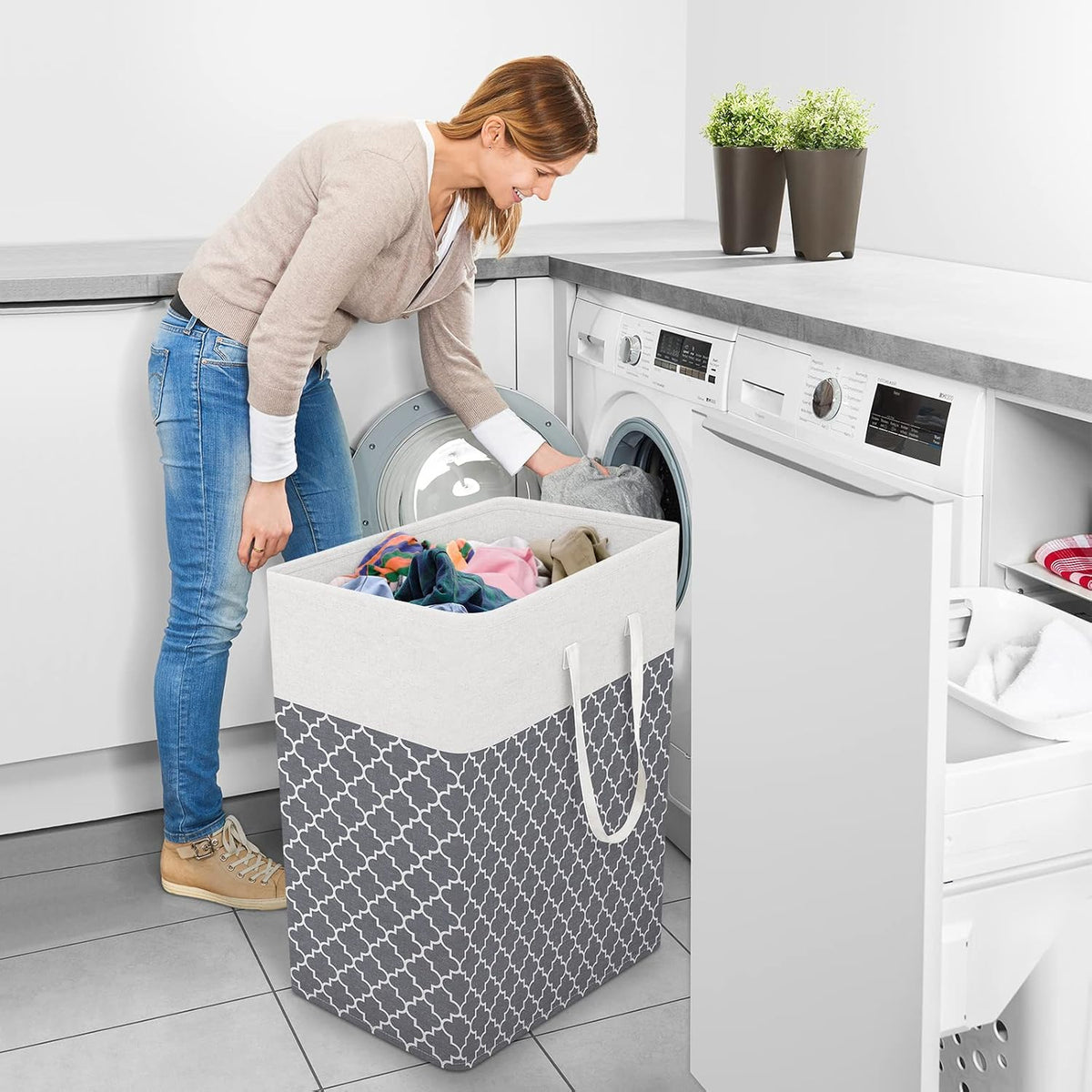 Laundry Basket Hamper, 75L Collapsible Clothes Storage, Grey