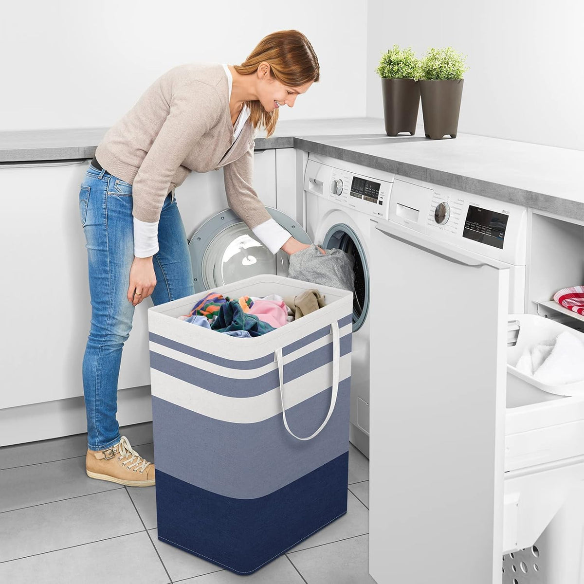 Laundry Basket Hamper, 75L Collapsible Clothes Storage, Grey